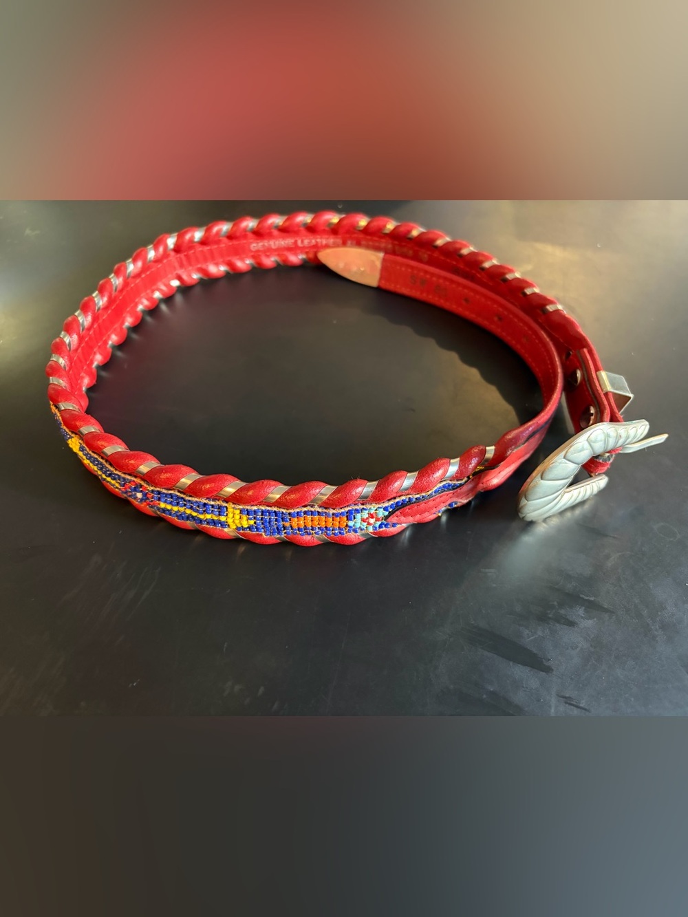 Al Beres x Circle Y Red Braided Beaded Leather with German Silver Hardware, 30
